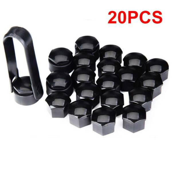 Set of 20 x Alloy wheel bolts caps nuts covers 17mm Hex Black